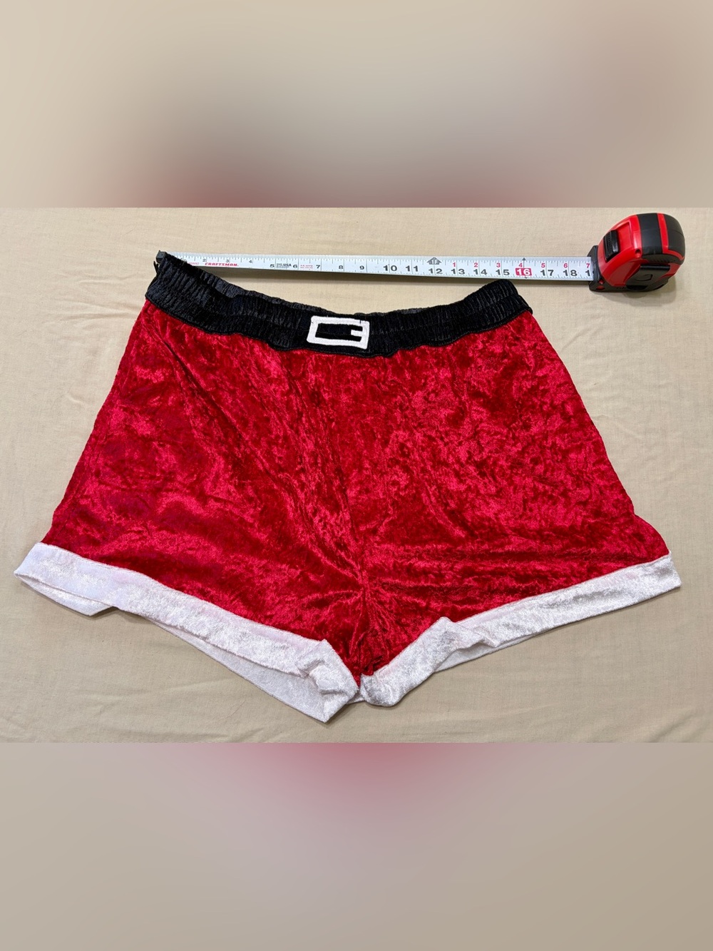 Men's Santa Claus Velour Sleep Shorts Red White Trim Elastic Waist Size L